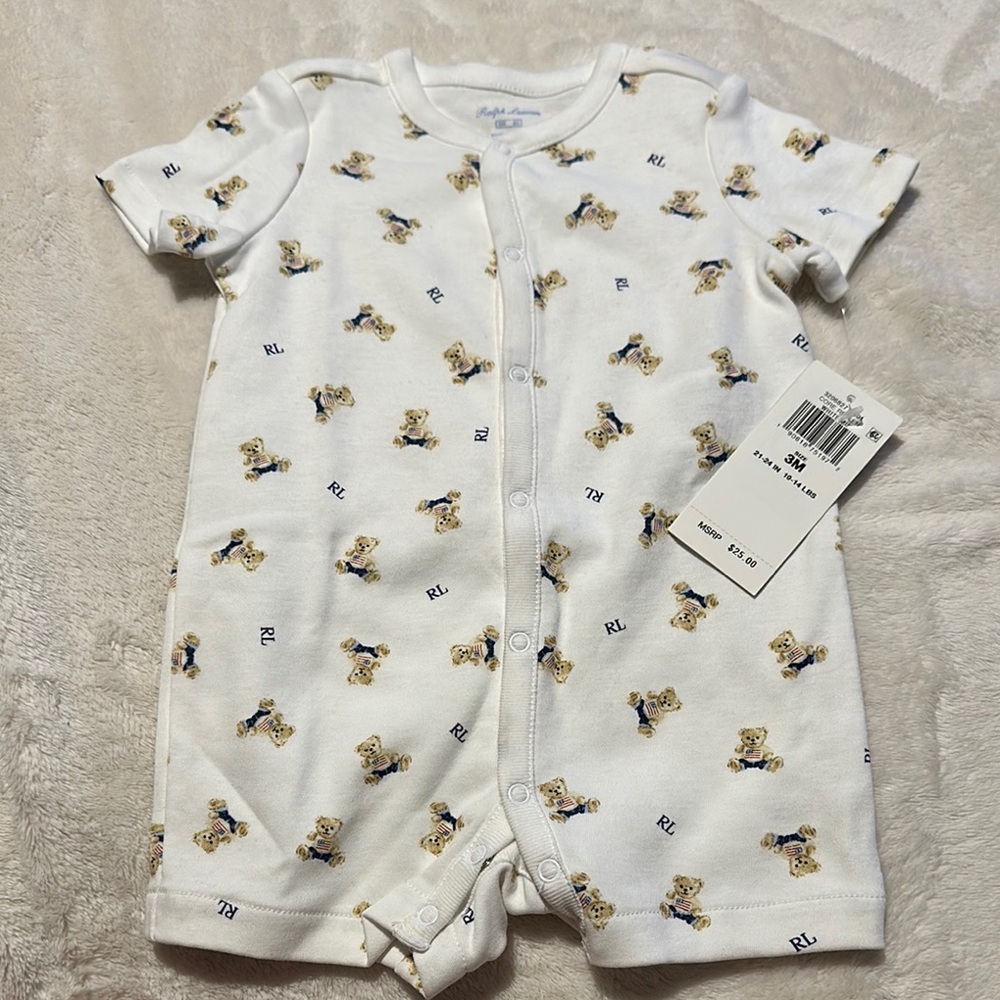 Ralph Lauren Cream Bear Print Kids Bodysuit